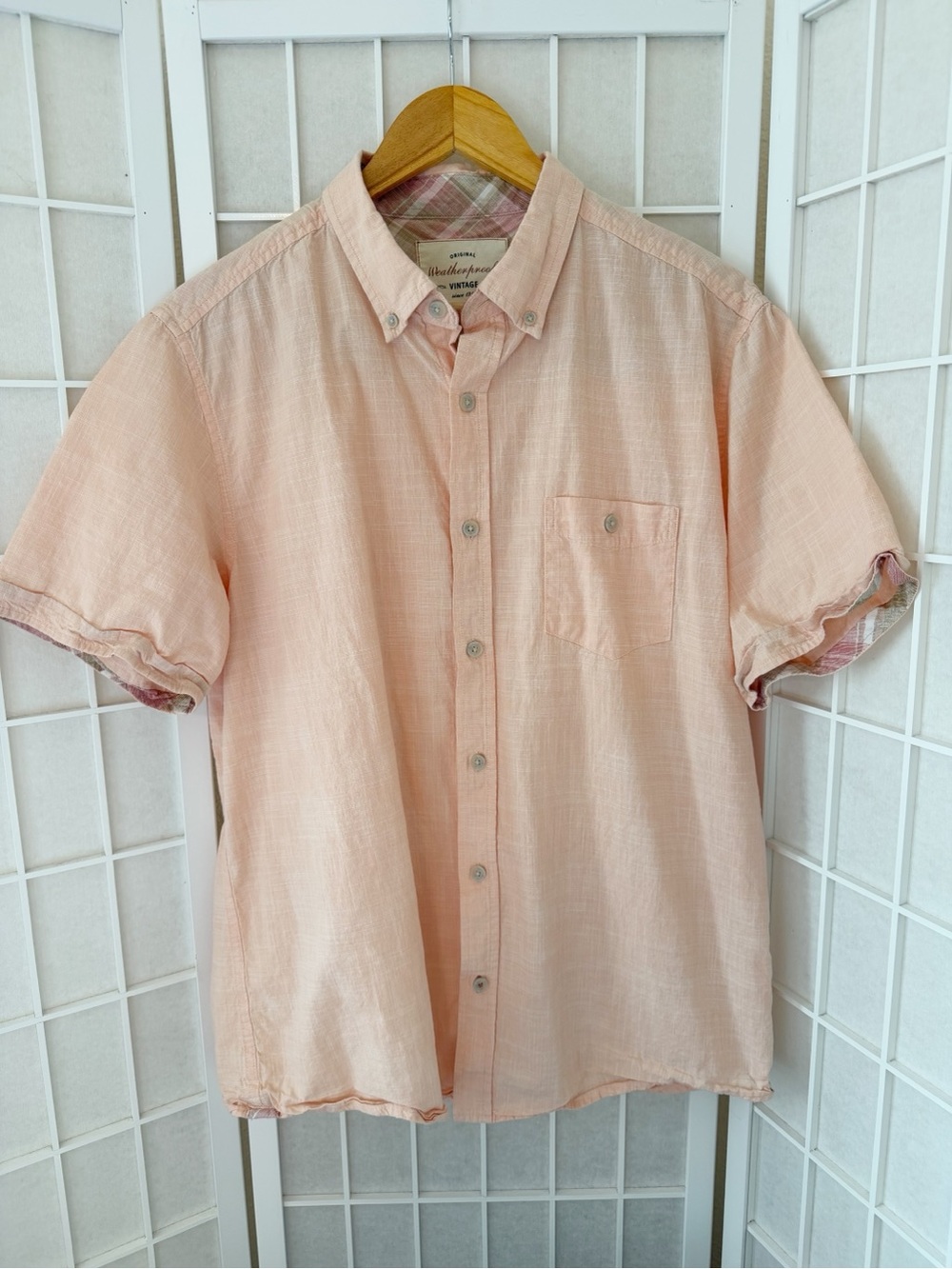 Original Weatherproof Vintage Peach Casual Button Down Shirt Large